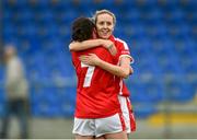 6 September 2014; Nollaig Cleary, Cork, celebrates with team-mate Geraldine O'Flynn, left, at the final whistle. TG4 All-Ireland Ladies Football Senior Championship Semi-Final, Armagh v Cork. Pearse Park, Longford. Photo by Sportsfile
