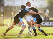 6 September 2014; Sean Cronin, Leinster, is tackled by Jonny Gray, left, and Rob Harley, Glasgow Warriors. Guinness PRO12, Round 1, Glasgow Warriors v Leinster. Scotstoun Stadium, Glasgow, Scotland. Picture credit: Stephen McCarthy / SPORTSFILE