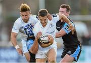 6 September 2014; Jimmy Gopperth, Leinster, is tackled by Josh Strauss, Glasgow Warriors. Guinness PRO12, Round 1, Glasgow Warriors v Leinster. Scotstoun Stadium, Glasgow, Scotland. Picture credit: Stephen McCarthy / SPORTSFILE
