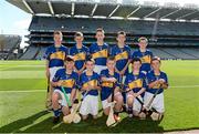 7 September 2014; The Tipperary hurling team, back row, from left, Cormac Ryan, Doon C.B.S., Doon, Co. Limerick, Peadair Mac Domhnaill, St. Joseph's CBS, Fairview, Dublin, Conor Sweeney, Dungourney NS, Dungourney, Co. Cork, Darren Foley, GeevaghNS, Geevagh, Co. Roscommon, and Ethan McPhillips, Tattygar PS, Lisbellaw, Co. Fermanagh. Front row, from left, Anthony Crossan, Barrack Street PS, Strabane, Co. Tyrone, Aodán Whitty, Craanford NS, Gorey, Co. Wexford, Tiarnan O'Neill, St. Canices', Dungiven, Co. Derry, Conor Shalvey, Doire na Ceise, Cootehill, Co. Cavan, and Daryl Bradley Beatty, Francis Street CBS, Francis Street, Dublin. INTO/RESPECT Exhibition GoGames. Croke Park, Dublin. Picture credit: Pat Murphy / SPORTSFILE