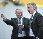 7 September 2014; John Delaney, right, Chief Executive of the FAI, and former Republic of Ireland international Ray Houghton before the game. UEFA EURO 2016 Championship Qualifer, Group D, Georgia v Republic of Ireland. Boris Paichadze National Arena, Tbilisi, Georgia. Picture credit: David Maher / SPORTSFILE