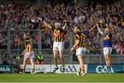 7 September 2014; Kilkenny players from left, Aidan Fogarty, TJ Reid and Conor Fogarty, and Tipperary's Kieran Bergin, watch as John O'Dwyer's late free for Tipperary goes wide late in the game. GAA Hurling All Ireland Senior Championship Final, Kilkenny v Tipperary. Croke Park, Dublin. Picture credit: Piaras Ó Mídheach / SPORTSFILE