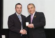 13 January 2007; James McGrath, Westmeath, left, is presented with an award  by GAA President Nickey Brennan at the 2007 National Referee's Awards Banquet. Croke Park, Dublin. Picture credit: Ray Lohan / SPORTSFILE