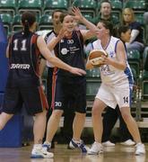 14 January 2007; Marie Breen, Team Montenotte Hotel Cork, in action against Emma Reilly and Lindsay Peat, 11, DCU Mercy. Women's Superleague National Cup Semi-Final, DCU Mercy v Team Montenotte Hotel, Cork, National Basketball Arena, Tallaght, Dublin. Picture credit: Brendan Moran / SPORTSFILE