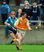11 May 1997; Alistair Elliot of Antrim in action against John Finnegan of Dublin during the National Hurling League Division 2 match between Dublin and Antrim at Parnell Park in Dublin. Photo by Ray McManus/Sportsfile