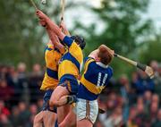 10 May 1997; Players of both teams contest for possession during the National Hurling League Division 1 match between Clare and Tipperary at Cusack Park in Ennis. Photo by Ray McManus/Sportsfile