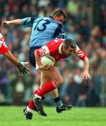 30 June 1996; David Reilly of Louth in action against Charlie Redmond of Dublin during the Leinster Senior Football Championship Semi-Final between Dublin and Louth in Pairc Tailteann in Navan, Meath. Photo by Ray McManus/Sportsfile