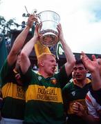 19 July 1992; Declan Bonner of Donegal lifts the Anglo Celt cup following the Ulster Senior Football Championship Final between Donegal and Derry at St Tiernach's Park in Clones, Monaghan. Photo by Ray McManus/Sportsfile