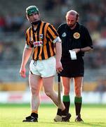 31 May 1997; Denis Byrne of Kilkenny reacts after receiving a red card from referee Joe O'Leary during the National Hurling League Division 1 match between Tipperary and Kilkenny in Semple Stadium in Thurles, Co Tipperary. Photo by Ray McManus/Sportsfile