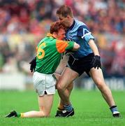 28 July 1996; Enda McManus of Meath is tackled by Dessie Farrell of Dublin during the Leinster Senior Football Championship Final between Dublin and Meath in Croke Park, Dublin. Photo by Ray McManus/Sportsfile