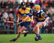 10 May 1997; Liam Cahill of Tipperary in action against Frank Lohan of Clare during the National Hurling League Division 1 match between Clare and Tipperary at Cusack Park in Ennis. Photo by Ray McManus/Sportsfile