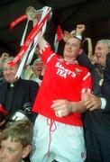 23 July 1995; Cork captain Niall Cahalane lifts the cup following the Munster Senior Football Championship Final between Kerry and Cork at Fitzgerald Stadium in Killarney, Co. Kerry. Photo by Brendan Moran/Sportsfile