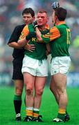 28 July 1996; Tommy Dowd, centre, and Evan Kelly of Meath with referee Brian White during the Leinster Senior Football Championship Final between Dublin and Meath in Croke Park, Dublin. Photo by Ray McManus/Sportsfile