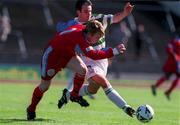 3 October 1999; Adrian Gregg of Galway United in action against Jason Colwell of Shamrock Rovers during the Eircom League Premier Division match between Shamrock Rovers and Galway United at Morton Stadium in Santry, Dublin. Photo by David Maher/Sportsfile