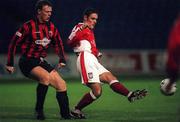 1 October 1999; Alan McNevin of St Patrick's Athletic in action against Eoin Mullen of Bohemians during the Eircom League Premier Division match between Bohemians and St Patrick's Athletic at Tolka Park in Dublin. Photo by David Maher/Sportsfile