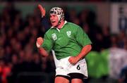 15 October 1999; Andy Ward of Ireland celebrates after scoring his side's second try during the Rugby World Cup Pool E match between Ireland and Romania at Lansdowne Road in Dublin. Photo by David Maher/Sportsfile