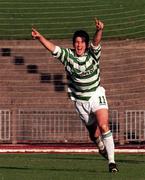 30 October 1999; Brian Byrne of Shamrock Rovers celebrates after scoring his side's goal during the Eircom League Premier Division match between Shamrock Rovers and Shelbourne at Morton Stadium in Santry, Dublin. Photo by Damien Eagers/Sportsfile