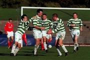 30 October 1999; Brian Byrne, second from from left, celebrates with his Shamrock Rovers team-mates, from left, Jason Colwell,  Tony Cousins, Tommy Dunne, 3, and Sean Francis, 9, after scoring his side's goal during the Eircom League Premier Division match between Shamrock Rovers and Shelbourne at Morton Stadium in Santry, Dublin. Photo by Damien Eagers/Sportsfile