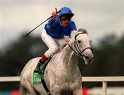 11 September 1999; Jockey Frankie Dettori, onboard Daylami, celebrates winning the Esat Digifone Champion Stakes at Leopardstown Racecourse in Dublin. Photo by Ray McManus/Sportsfile