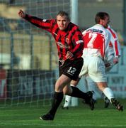 31 October 1999.  Derek Swan of Bohemians celebrates after scoring his sides second goal during the Eircom League Premier Division match between Bohemians and Sligo Rovers at Dalymount Park in Dublin. Photo by David Maher/Sportsfile