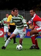 24 October 1999; Derek Treacy of Shamrock Rovers in action against Paul Osam of St Patrick's Athletic during the Eircom League Premier Division match between St Patrick's Athletic and Shamrock Rovers at Richmond Park in Inchicore, Dublin. Photo by David Maher/Sportsfile