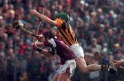 19 September 1999; Jimmy Coogan of Kilkenny in action against Enda Tannian of Galway during the All-Ireland U21 Hurling Championship Final between Kilkenny and Galway at O'Connor Park in Tullamore, Offaly. Photo by Brendan Moran/Sportsfile