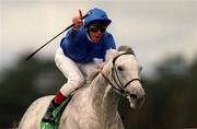 11 September 1999; Jockey Frankie Dettori, onboard Daylami, celebrates winning the Esat Digifone Champion Stakes at Leopardstown Racecourse in Dublin. Photo by Ray McManus/Sportsfile