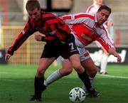 31 October 1999; Garreth O'Connor of Bohemians in action against Jim McInally of Sligo Rovers during the Eircom League Premier Division match between Bohemians and Sligo Rovers at Dalymount Park in Dublin. Photo by David Maher/Sportsfile
