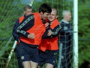 9 November 1999; Gary Breen and Lee Carsley, right, during a Republic of Ireland training session at the AUL Grounds in Clonshaugh, Dublin. Photo by Brendan Moran/Sportsfile