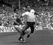 12 June 1988; Kevin Moran of Republic of Ireland tackles Gary Lineker of England during the UEFA European Football Championship Finals Group B match between England and Republic of Ireland at Neckarstadion in Stuttgart, Germany. Photo by Ray McManus/Sportsfile