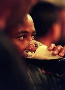 27 September 1999; Australian scrum-half George Gregan enjoys a pint of Guinness during a visit by the members of the Australia Rugby World Cup Squad to the Guinness Hopstore in Dublin. Photo by Brendan Moran/Sportsfile