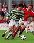 24 October 1999; Graham Lawlor of Shamrock Rovers in action against Paul Osam of St Patrick's Athletic during the Eircom League Premier Division match between St Patrick's Athletic and Shamrock Rovers at Richmond Park in Inchicore, Dublin. Photo by David Maher/Sportsfile