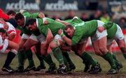 5 March 1999; An Ireland scrum featuring Jimmy Screen and Trevor Brennan, 6, during the Representative International match between Ireland A and England A at Donnybrook Stadium in Dublin. Photo by Brendan Moran/Sportsfile
