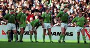 10 October 1999;  Ireland players from left, Paul Wallace, Dion O'Cuinneagain, Tom Tierney, Matt Mostyn, Malcolm O'Kelly and Peter Clohessy look on as Australia convert a try during the Rugby World Cup Pool E match between Ireland and Australia at Lansdowne Road in Dublin. Photo by Brendan Moran/Sportsfile
