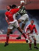 24 October 1999; Marcus Hallows of St Patrick's Athletic in action against Terry Palmer of Shamrock Rovers during the Eircom League Premier Division match between St Patrick's Athletic and Shamrock Rovers at Richmond Park in Inchicore, Dublin. Photo by David Maher/Sportsfile