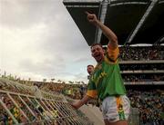 26 September 1999; Cormac Murphy, right, and Tommy Dowd of Meath celebrate with Meath supporters on Hill 16 following the Bank of Ireland All-Ireland Senior Football Championship Final match between Meath  Cork at Croke Park in Dublin. Photo by Brendan Moran/Sportsfile