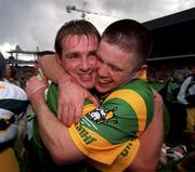 26 September 1999; Darren Fay of Meath, left, celebrates with team-mate Mark O'Reilly celebrate following the Bank of Ireland All-Ireland Senior Football Championship Final match between Meath and Cork at Croke Park in Dublin. Photo by Ray Lohan/Sportsfile