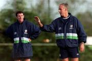 9 November 1999; Manager Mick McCarthy and Alan McLaughlin, left, during a Republic of Ireland training session at the AUL Grounds in Clonshaugh, Dublin. Photo by Brendan Moran/Sportsfile