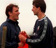 6 October 1999; Tony Cascarino, left, and Niall Quinn during a Republic of Ireland training session at AUL Grounds in Clonshaugh, Dublin. Photo by David Maher/Sportsfile