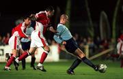 24 September 1999; Paul Doolin of Shelbourne in action against Eddie Gormley of St Patrick's Athletic during the Eircom League Premier Division match between St Patrick's Athletic and Shelbourne at Richmond Park in Inchicore, Dublin. Photo by Brendan Moran/Sportsfile
