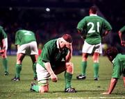 20 October 1999; A dejected Paul Wallace of Ireland at the final whistle following the Rugby World Cup Quarter-Final Play-Off match between Argentina and Ireland at Stade Felix Bollaert in Lens, France. Photo by Matt Browne/Sportsfile