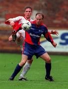 12 September 1999; Peter Hanrahan of UCD in action against Billy Clery of Galway United during the Eircom League Premier Division match between UCD and Galway United at Belfield Park in Dublin. Photo by Matt Browne/Sportsfile