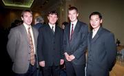 6 November 1996; At the launch of the Proactive Sports Management Agency in Dublin is, from left, Kilkenny hurler DJ Carey, former Republic of Ireland international Kevin Moran, Proactive Sports Agency Director, and Dublin footballers John O'Leary and Jason Sherlock. Photo by Ray McManus/Sportsfile