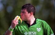 29 September 1999; Reggie Corrigan eats a banana during an Ireland Rugby training session at King's Hospital in Palmerstown, Dublin. Photo by Aoife Rice/Sportsfile