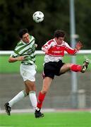 26 September 1999; Shane Jackson of Shamrock Rovers in action against Padraig Moran of Sligo Rovers during the Eircom League Premier Division match between Shamrock Rovers and Sligo Rovers at Morton Stadium in Santry, Dublin. Photo by Damien Eagers/Sportsfile