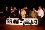 18th September 1999; The Ireland on Sunday Irish Greyhound Derby trophy is presented to the winning connections including Alec Watson, Gerard Watson and grand daughter Tanya Austin after Spring Time won the Ireland on Sunday Irish Greyhound Derby at Shelbourne Park in Dublin. Photo by Brendan Moran/Sportsfile
