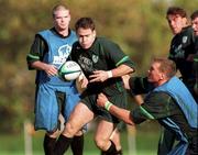 12 October 1999; Tom Tierney is tackled by Robert Casey during an Ireland Rugby training session at King's Hospital in Palmerstown, Dublin. Photo by Matt Browne/Sportsfile