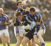 20 January 2007; Niall O'Shea, Dublin, in action against Kevin Manning, left, and Steve Cushe, Wicklow. O'Byrne Cup Semi Final, Wicklow v Dublin, County Park, Aughrim, Co. Wicklow. Picture credit: Ray McManus / SPORTSFILE