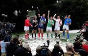 24 January 2007; Team captains, from left, Stephen Jones, Wales, Chris Patterson, Scotland, Fabien Pelous, France, Brian O'Driscoll, Ireland, Phil Vickery, England, and Marco Bortolami, Italy, throw snowballs at photographers and television crews at the launch of the RBS Six Nations 2007. The Hurlingham Club, London, England. Picture credit: Paul Thomas / SPORTSFILE