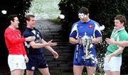 24 January 2007; Team captains, from left, Stephen Jones, Wales, Chris Patterson, Scotland, and Brian O'Driscoll, Ireland,throw snowballs at French captain Fabien Pelous at the launch of the RBS Six Nations 2007. The Hurlingham Club, London, England. Picture credit: Paul Thomas / SPORTSFILE *** Local Caption ***